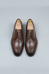 Brown leather lace-up dress shoes with classic design and polished finish.