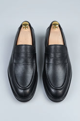 Black Leather Loafer with Textured Finish