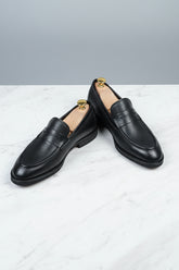 Black Leather Loafer with Textured Finish