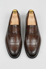 Brown Crocodile-Embossed Slip-On Shoes