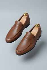 Brown Leather Slip-On Loafers