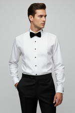 White Diagonal Textured Tuxedo Shirt