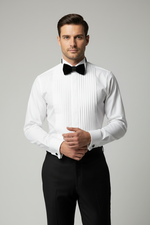 White Straight-Panel Hidden Buttons Tuxedo Shirt
