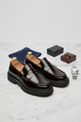 Burgundy Glossy Penny Loafers with Chunky Sole