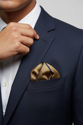 Golden Pocket Square with Navy Trim