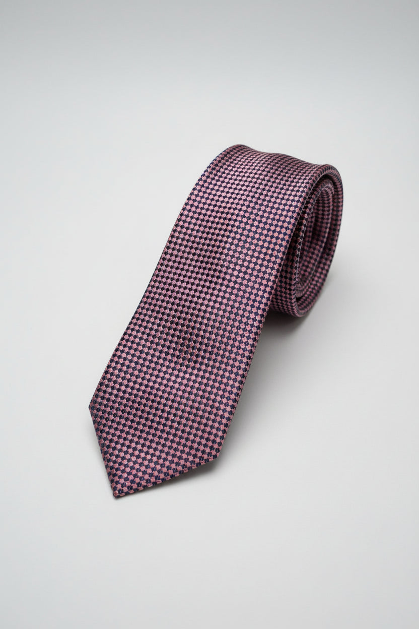 Burgundy textured silk tie with houndstooth pattern for formal occasions.