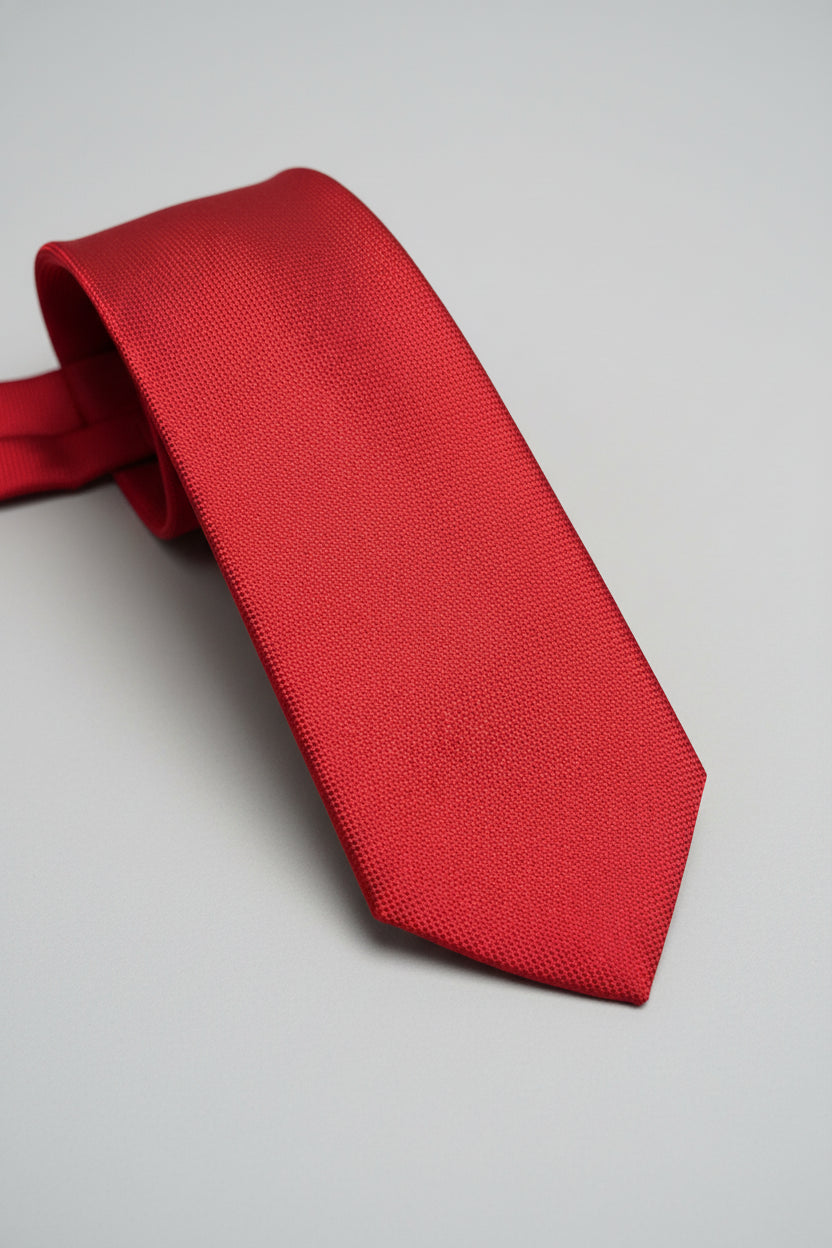 Red textured silk tie, perfect for formal wear, business, or weddings.
