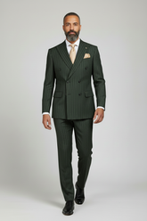 Dark Green Pinstripe Double-Breasted Suit