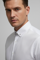 White Herringbone Dress Shirt with Collar Bar