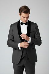 Black Three-Piece Velvet Lapel Tuxedo