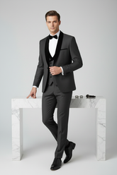 Black Three-Piece Velvet Lapel Tuxedo