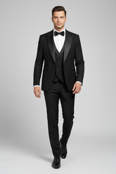 Black Embellished Tuxedo with Satin Lapel