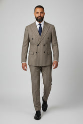 Taupe Pinstripe Double-Breasted Suit