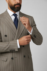 Taupe Pinstripe Double-Breasted Suit
