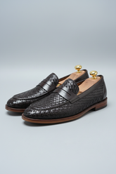 Dark Brown Woven Leather Loafers