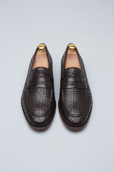 Dark Brown Woven Leather Loafers