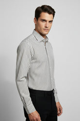 Navy and Beige Striped Cotton Shirt