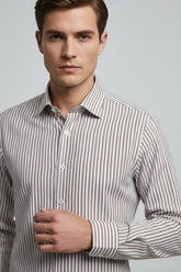 Brown & White Striped Formal Shirt