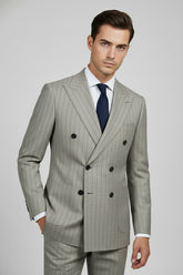 Stone Beige Pinstripe Double-Breasted Suit
