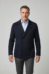 Navy Blue Double-Breasted Knit Jacket