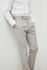 Beige High-Waisted Pants with Double Seam Detail