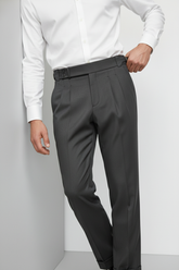 Dark Grey High-Waisted Pants with Double Seam Detail