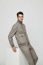 Beige Suede Bomber Jacket