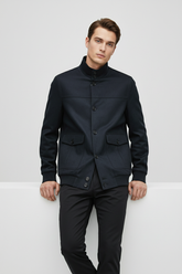 Navy Suede Bomber Jacket