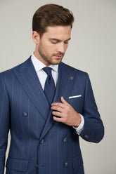 Sky Blue Pinstriped Double-Breasted Suit