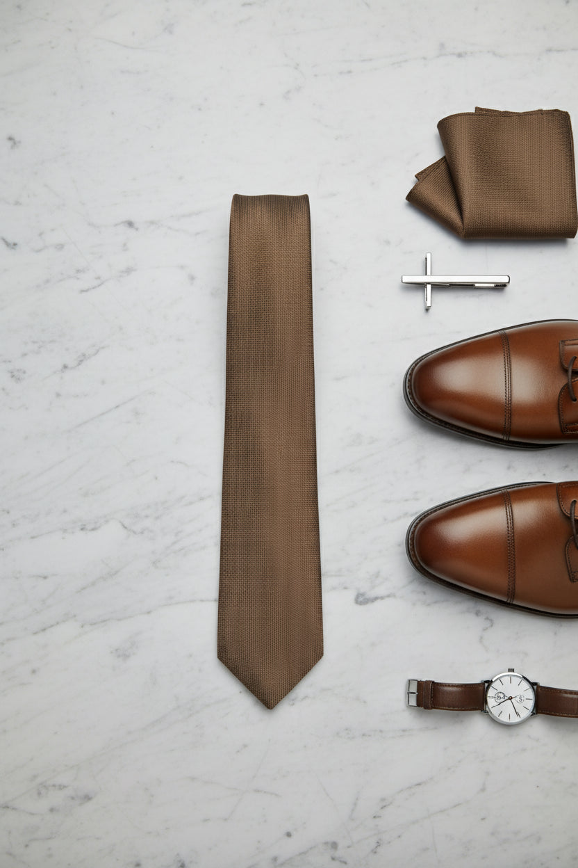 Brown Textured Silk Tie