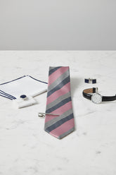 Pink and Navy Striped Silk Tie