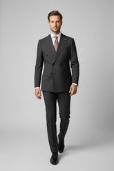 Black Double Breasted Wool Suit