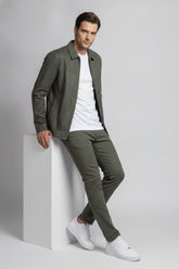 Man wearing forest green zipped safari suit - Suit Sartoria UAE