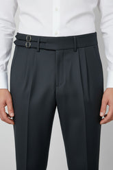 Black High-Waisted Pants with Double Buckles