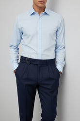 Navy High-Waisted Pants with Double Buckles