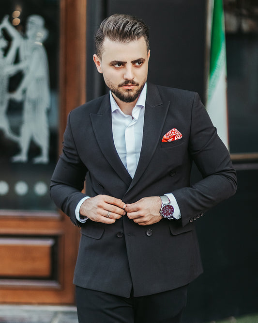 man in black suit jacket and white dress shirt