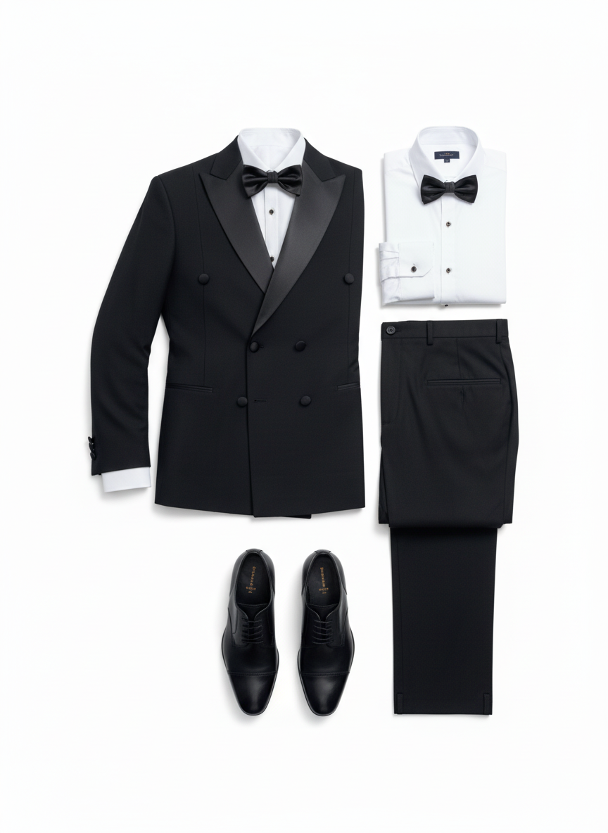 Black Double-Breasted Peak Lapel Tuxedo