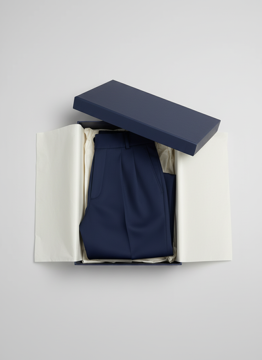 Navy Pleated Trousers with Side Tabs