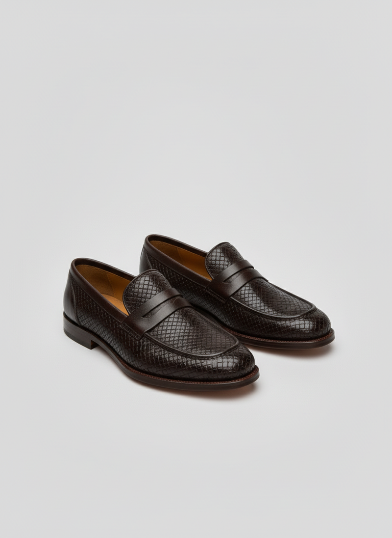 Brown Embossed Leather Loafers