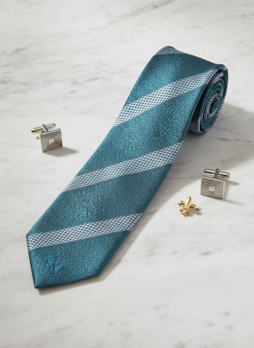 Teal Striped Silk Tie