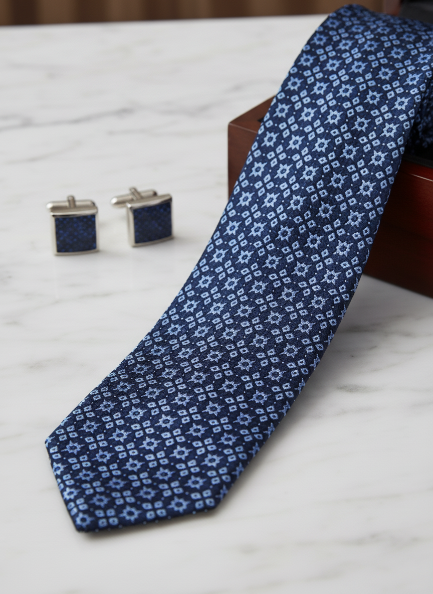Navy Geometric Silk Tie