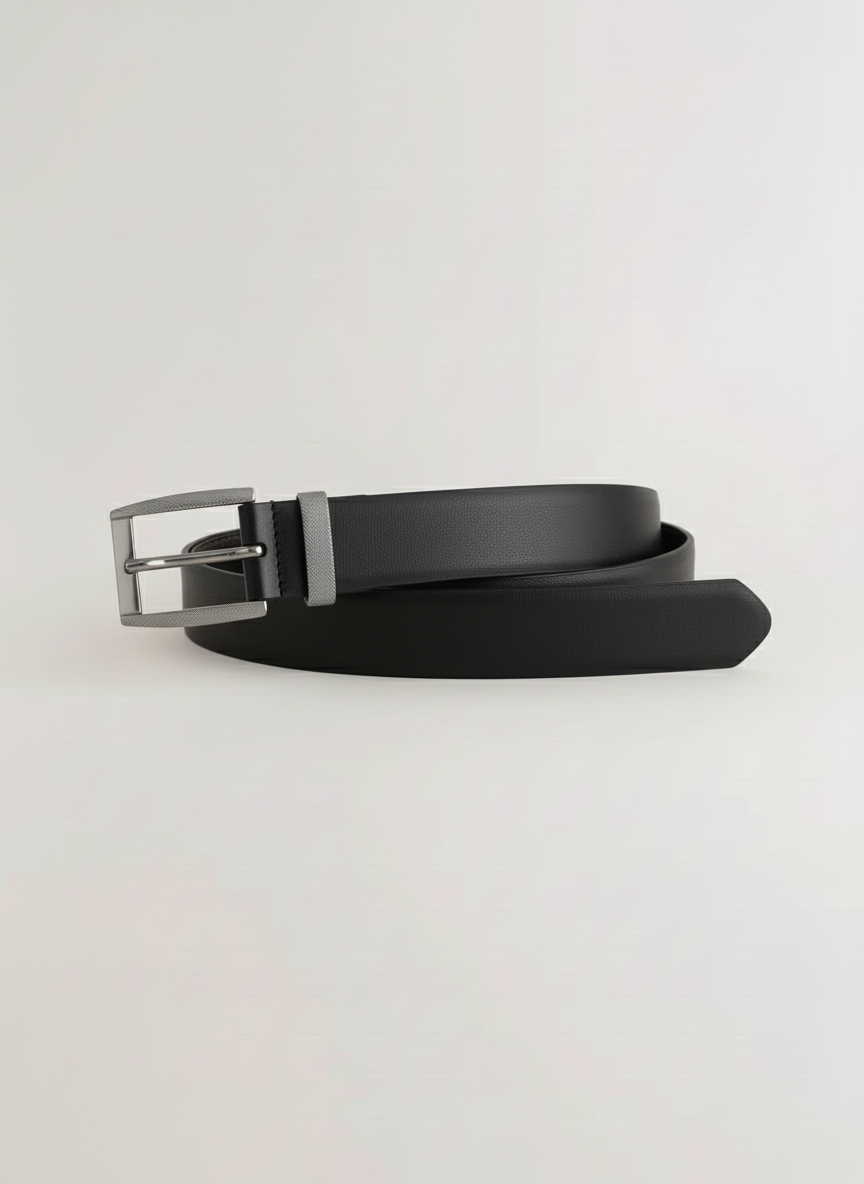 Black Textured Leather Belt