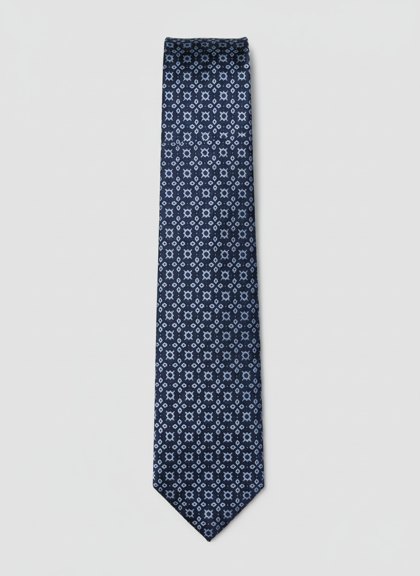 Navy Geometric Silk Tie