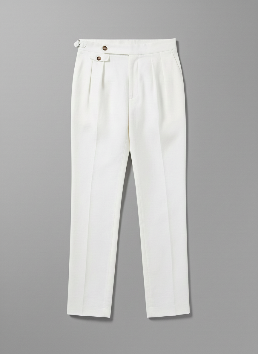 White Pleated Trousers with Side Tab