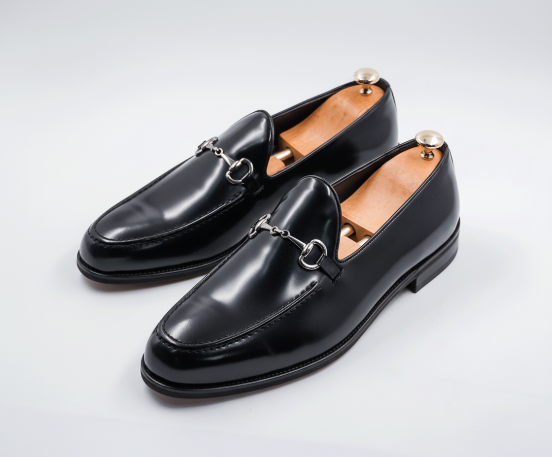 Black Leather Horsebit Loafers