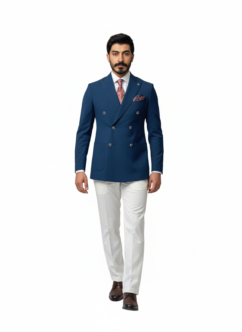 Blue & White Double-Breasted Combination Suit