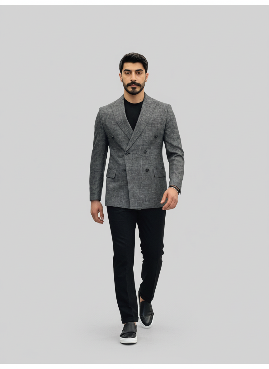 Grey & Black Double-Breasted Combination Suit