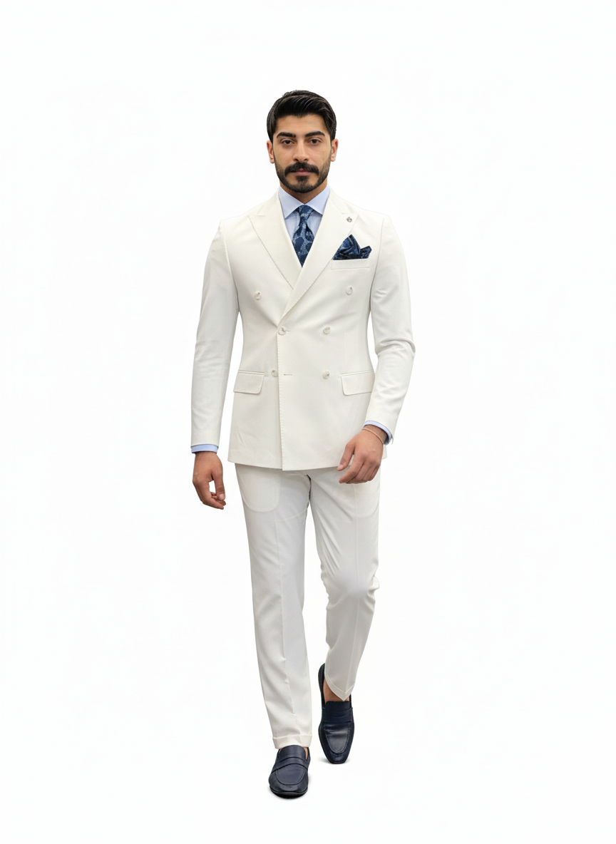 White Double-Breasted Suit