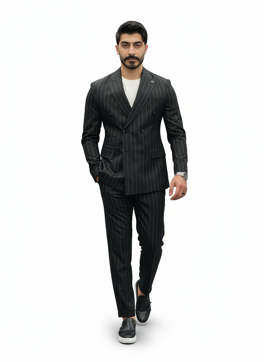 Black Pinstripe Double-Breasted Suit