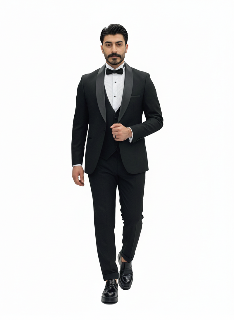 Classic Black 3-Piece Shawl Lapel Tuxedo